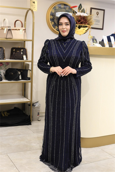3182 CODE TAŞ PRINTED EVENING DRESS