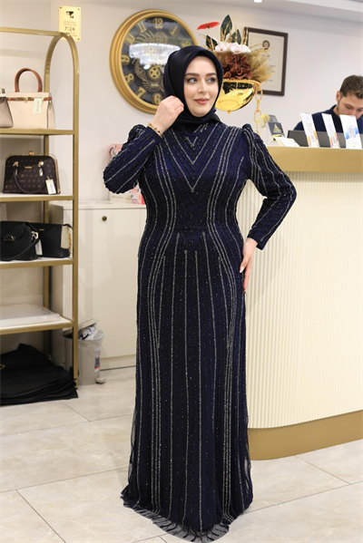 3182 CODE TAŞ PRINTED EVENING DRESS