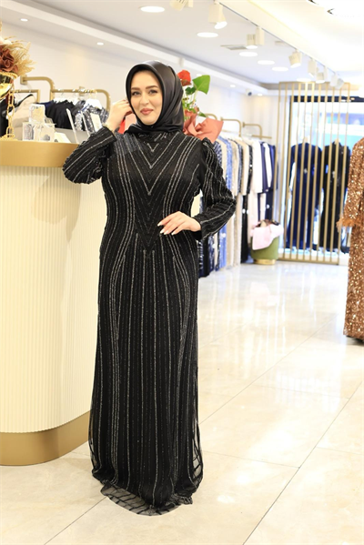 3182 CODE TAŞ PRINTED EVENING DRESS