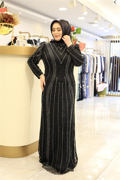 3182 CODE TAŞ PRINTED EVENING DRESS