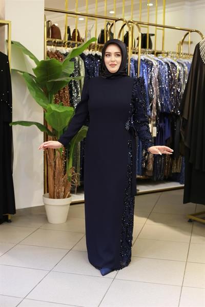 3337 كود 3337 فستان مطرز بالترتر بأكمام واحدة