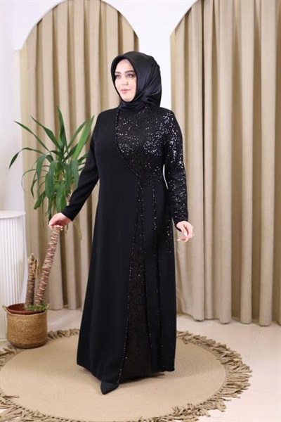 3345 KOD KOLU TAŞLI ŞERİT ELBİSE