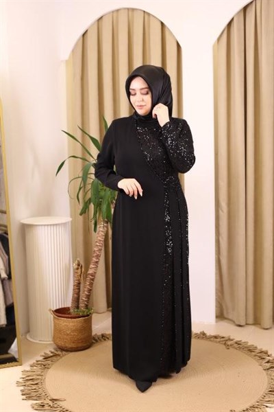 3345 KOD KOLU TAŞLI ŞERİT ELBİSE