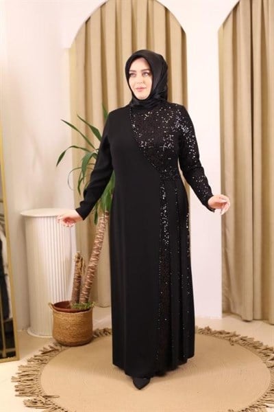 3345 KOD KOLU TAŞLI ŞERİT ELBİSE