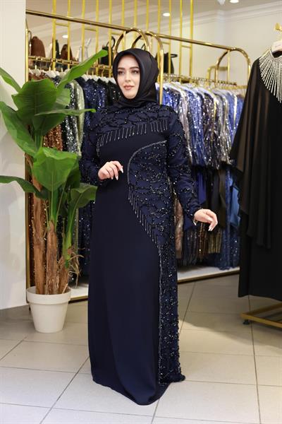 3368-1 KOD SALKIM TAŞLI KREP ELBİSE
