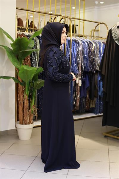 3368-1 KOD SALKIM TAŞLI KREP ELBİSE