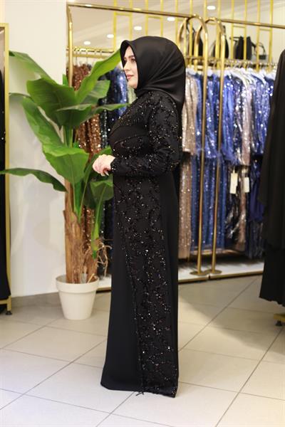 3368-1 KOD SALKIM TAŞLI KREP ELBİSE
