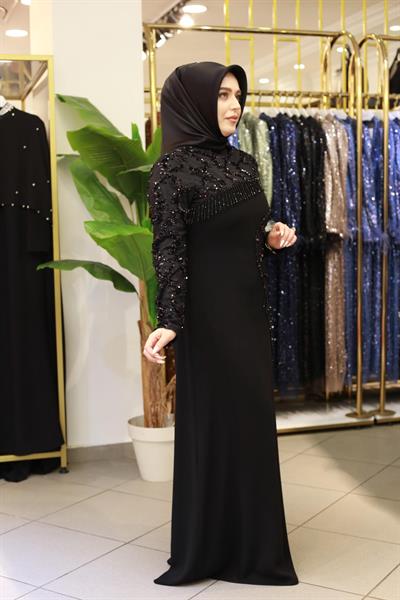 3368-1 KOD SALKIM TAŞLI KREP ELBİSE