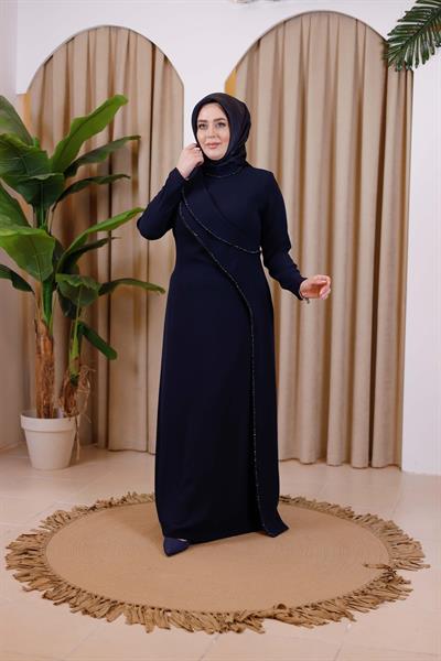 3385 كود 3385 فستان بياقة واحدة مفصل بالخرز