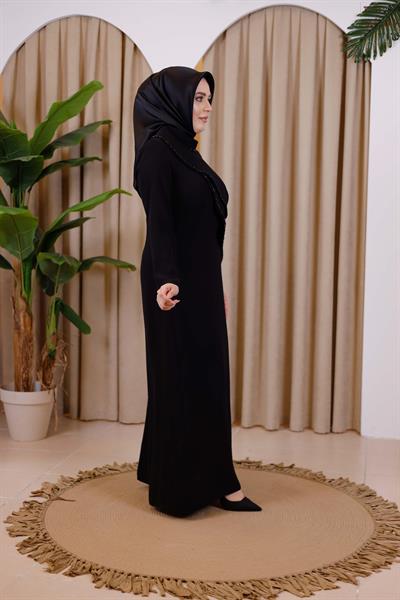 3385 كود 3385 فستان بياقة واحدة مفصل بالخرز