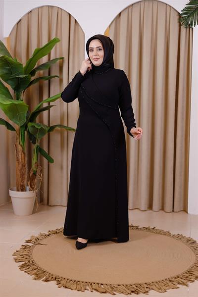 3385 كود 3385 فستان بياقة واحدة مفصل بالخرز