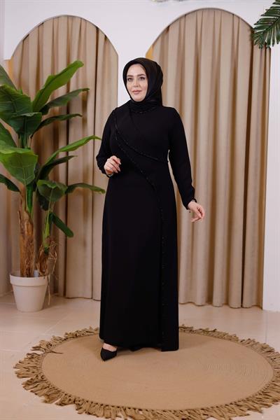 3385 كود 3385 فستان بياقة واحدة مفصل بالخرز