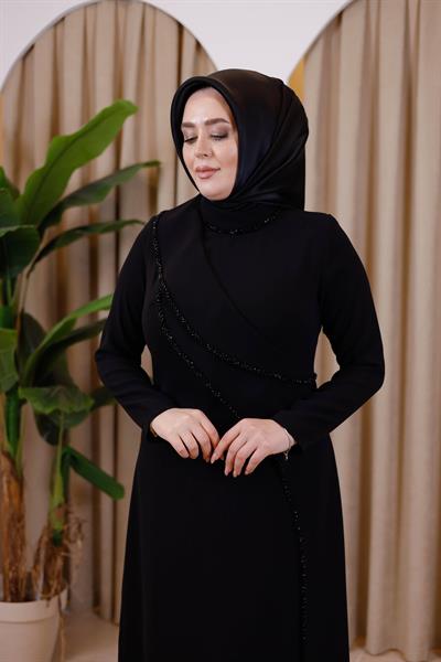 3385 كود 3385 فستان بياقة واحدة مفصل بالخرز