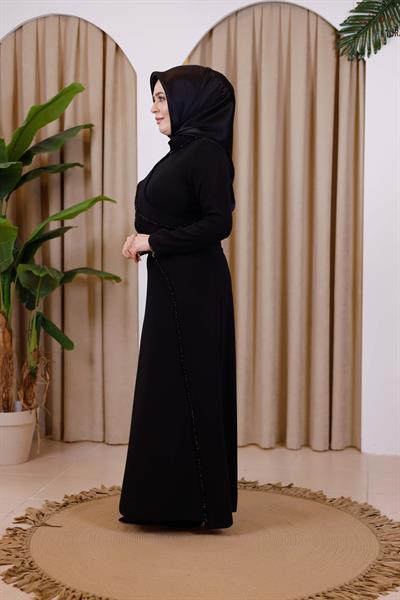 3385 كود 3385 فستان بياقة واحدة مفصل بالخرز