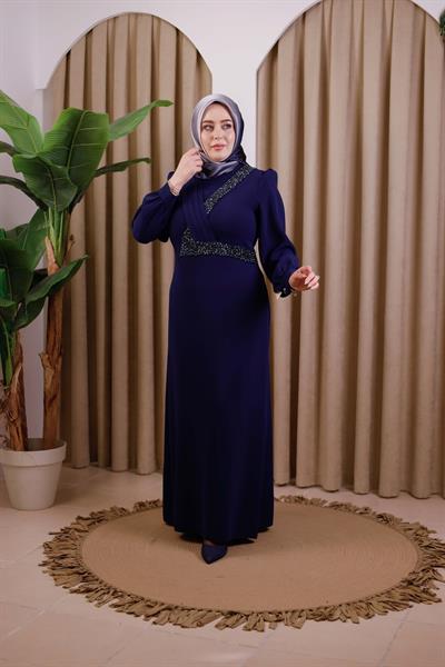 3403 فستان مطرز بالحجر الرمزي المتقاطع 3403