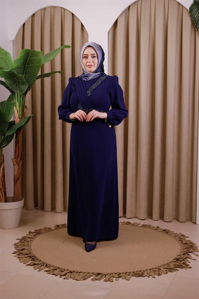 3403 فستان مطرز بالحجر الرمزي المتقاطع 3403