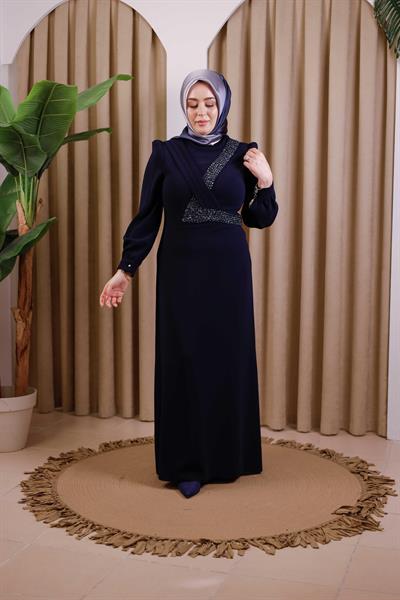 3403 فستان مطرز بالحجر الرمزي المتقاطع 3403