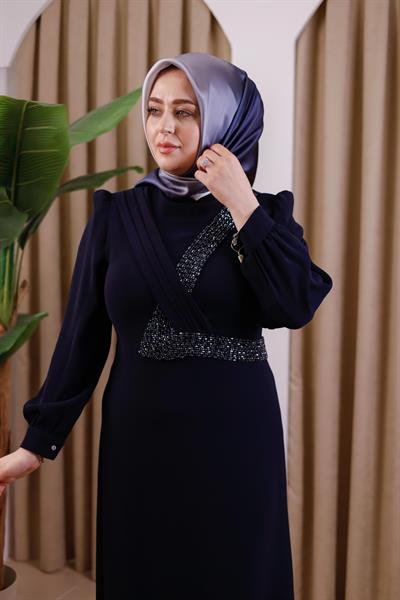 3403 فستان مطرز بالحجر الرمزي المتقاطع 3403