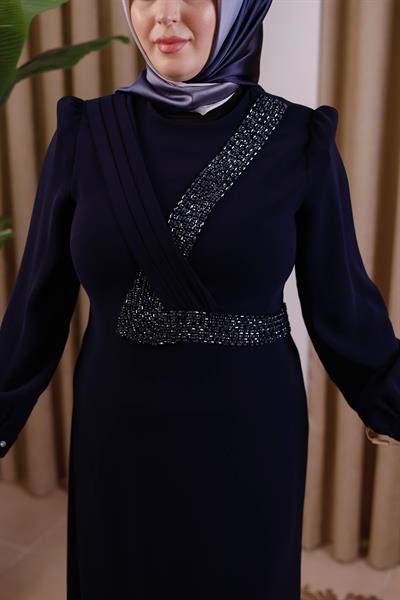 3403 فستان مطرز بالحجر الرمزي المتقاطع 3403