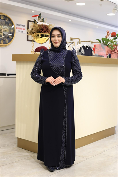 3463 فستان بأكمام بأكمام 3463 مع تفاصيل من الترتر