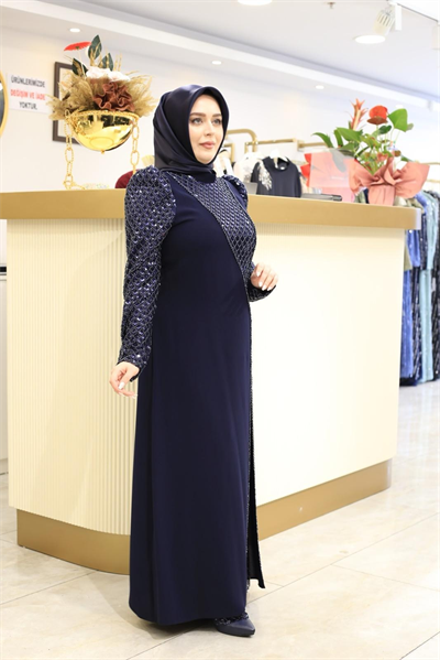 3463 فستان بأكمام بأكمام 3463 مع تفاصيل من الترتر