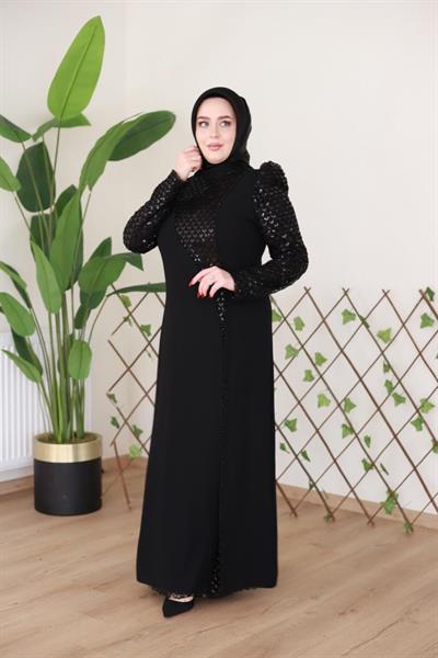 3463 فستان بأكمام بأكمام 3463 مع تفاصيل من الترتر