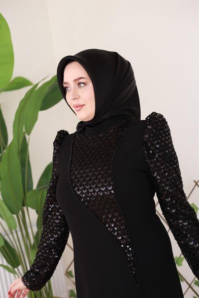 3463 فستان بأكمام بأكمام 3463 مع تفاصيل من الترتر