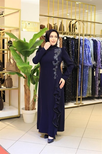 3500 KOD ÇİÇEK DESEN TAŞLI ELBİSE