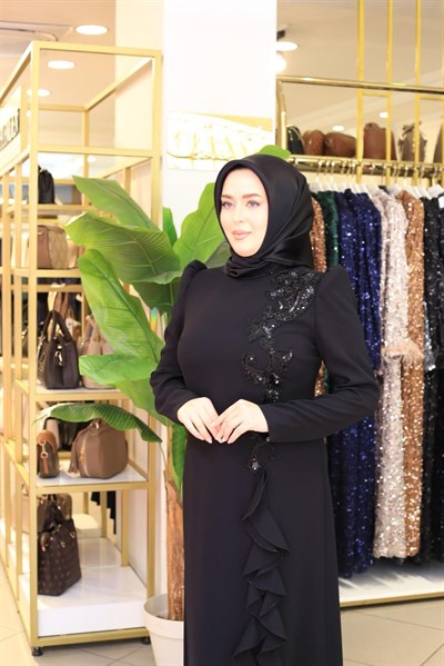 3500 KOD ÇİÇEK DESEN TAŞLI ELBİSE
