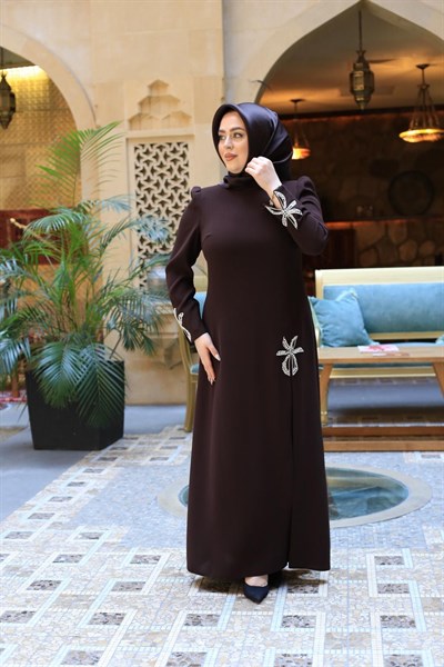 3503 KOD KRİSTAL TAŞ YILDIZ İŞLEMELİ ELBİSE