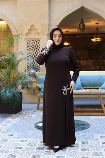 3503 KOD KRİSTAL TAŞ YILDIZ İŞLEMELİ ELBİSE