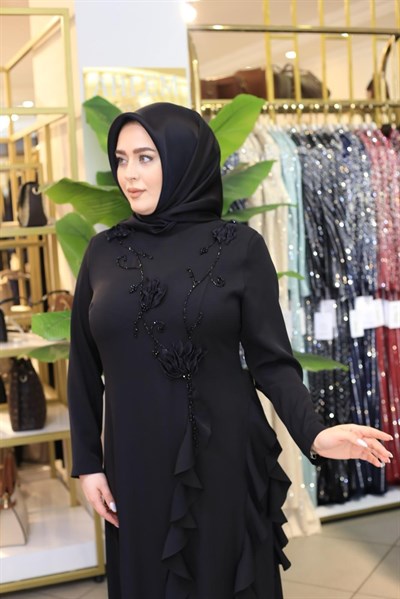 3521 KOD KABARTMA GÜLLÜ ELBİSE