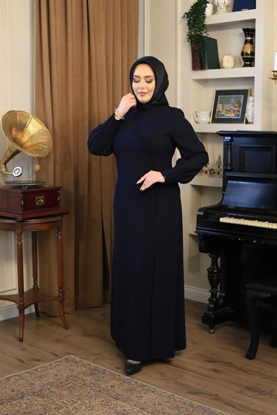 3543-1 KOD DÜĞME DETAYLI ELBİSE