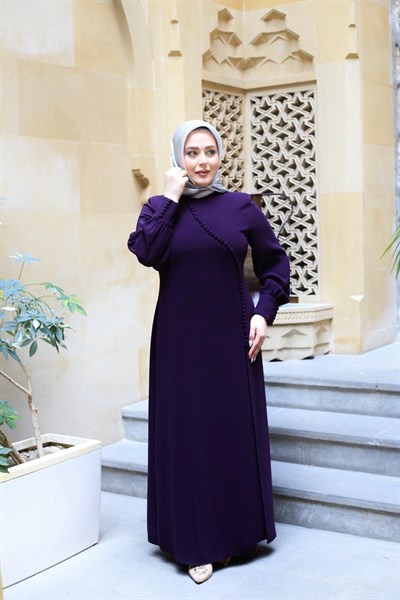 3543-1 KOD DÜĞME DETAYLI ELBİSE