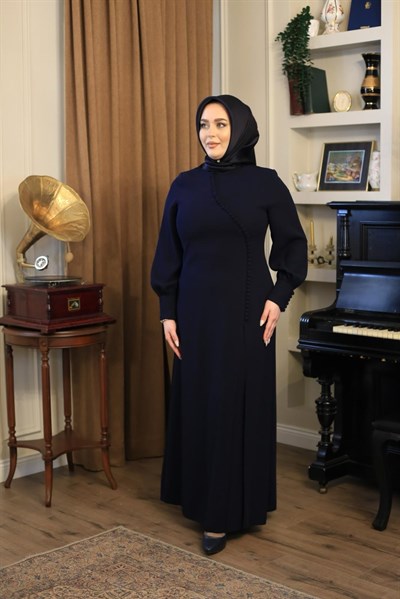 3543-1 KOD DÜĞME DETAYLI ELBİSE