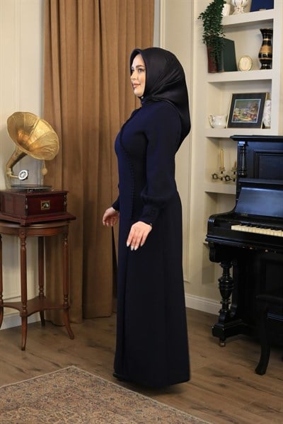 3543-1 KOD DÜĞME DETAYLI ELBİSE