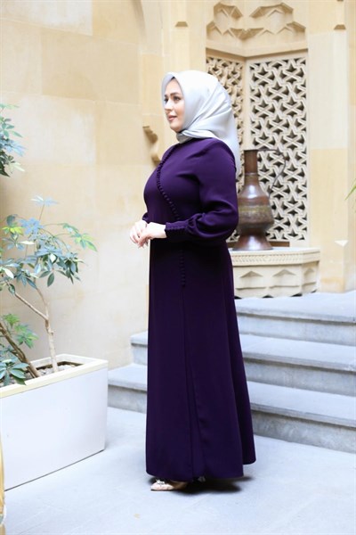 3543-1 KOD DÜĞME DETAYLI ELBİSE