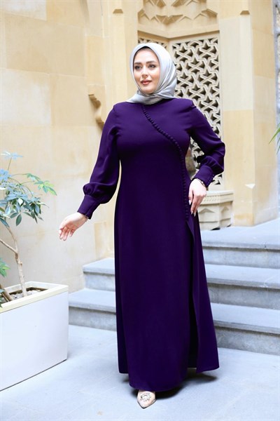 3543-1 KOD DÜĞME DETAYLI ELBİSE