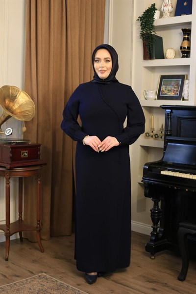 3543-1 KOD DÜĞME DETAYLI ELBİSE