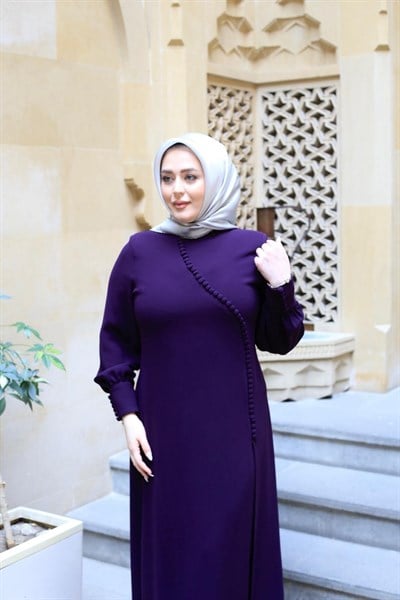 3543-1 KOD DÜĞME DETAYLI ELBİSE