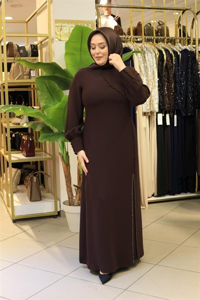 3543 KOD DÜĞME DETAYLI ELBİSE