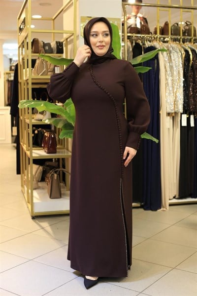 3543 KOD DÜĞME DETAYLI ELBİSE