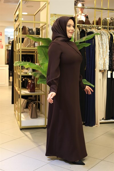 3543 KOD DÜĞME DETAYLI ELBİSE