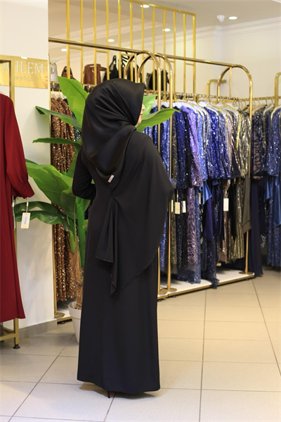 3554 KOD ŞİFON PELERİNLİ ELBİSE SİYAH