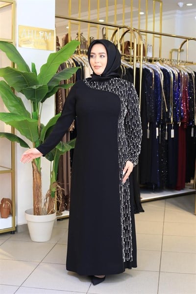 3571 KOD İNCİLİ KREP ELBİSE