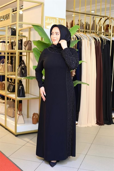 3571 KOD İNCİLİ KREP ELBİSE