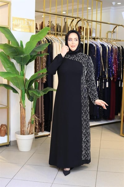 3571 KOD İNCİLİ KREP ELBİSE