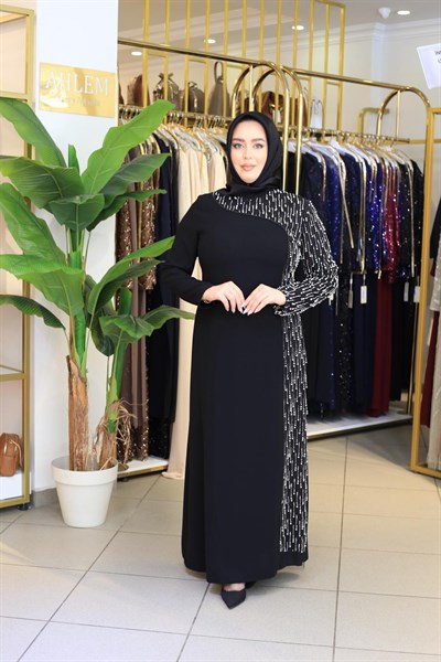 3571 KOD İNCİLİ KREP ELBİSE