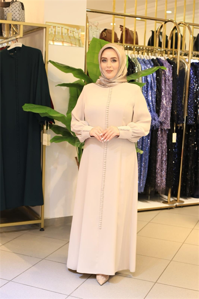 3572 فستان كريب مفصل بأزرار مرمزة