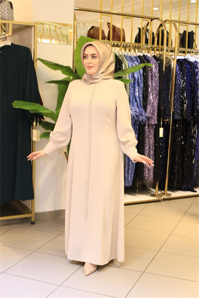 3572 فستان كريب مفصل بأزرار مرمزة